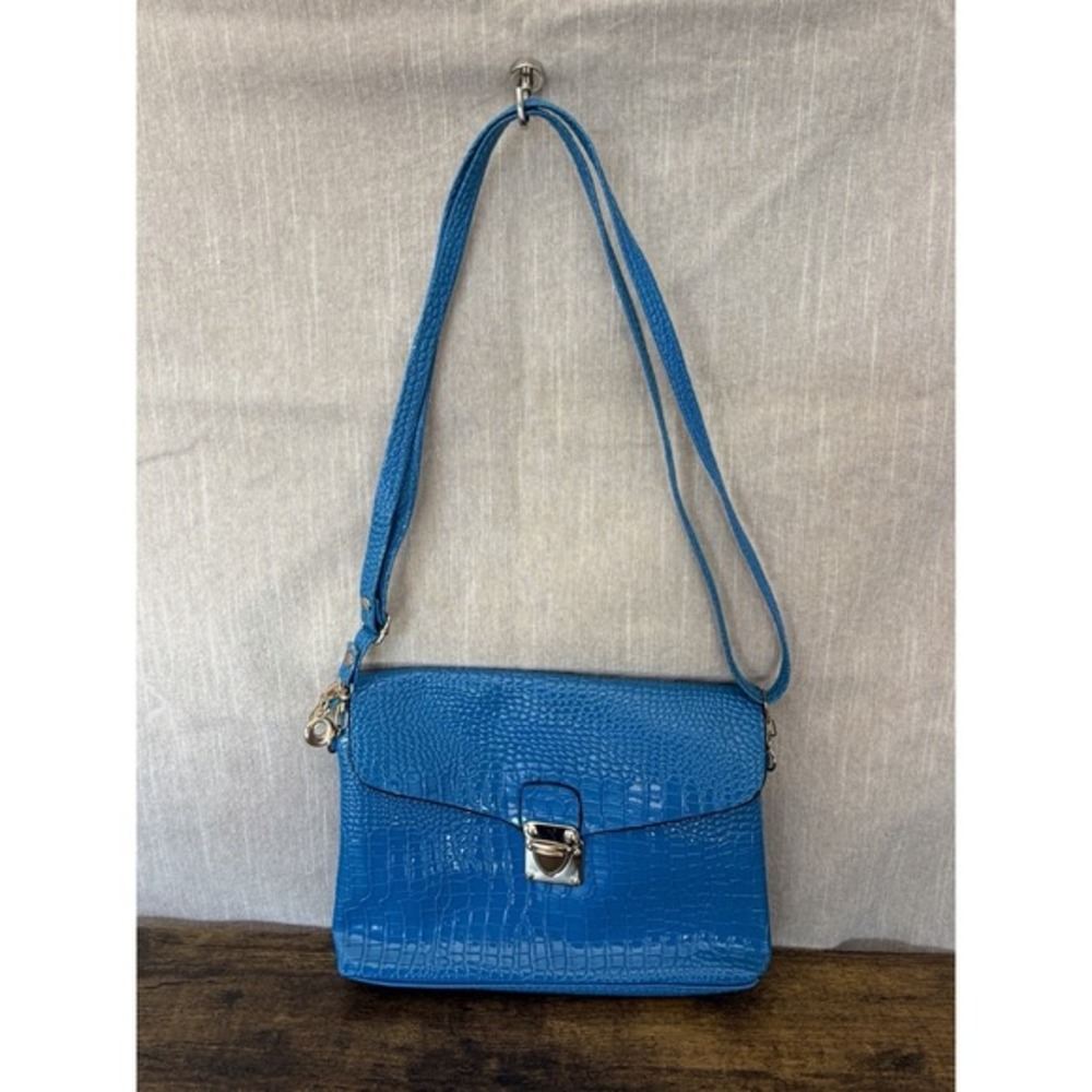 J Francis Turquoise Blue Satchel Shoulder Purse‎ Bag Vegan Leather